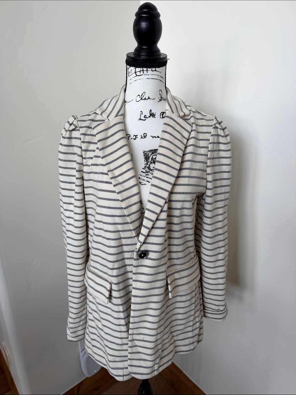 Anthropologie Cream and Gray Striped Blazer